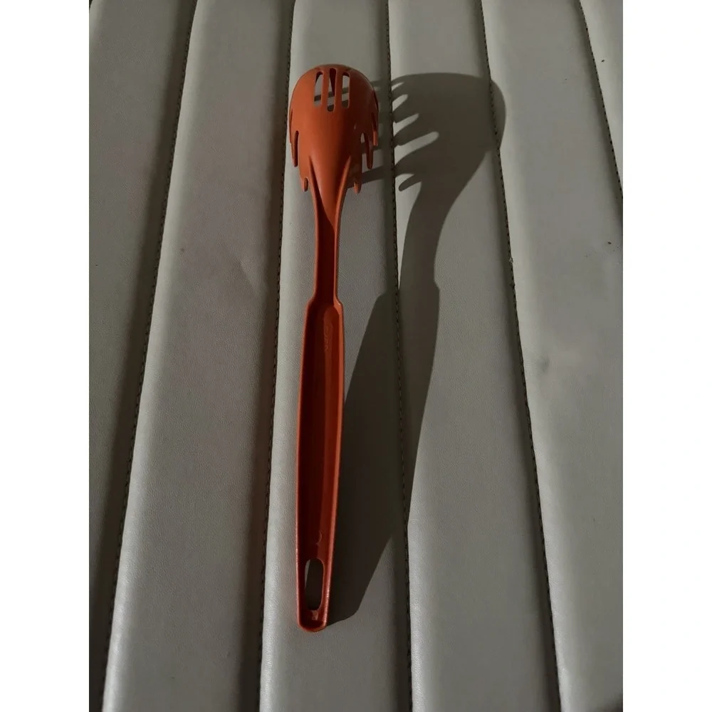 Vintage EKCO Orange Nylon Plastic Slotted Spaghetti Serving Spoon Retro